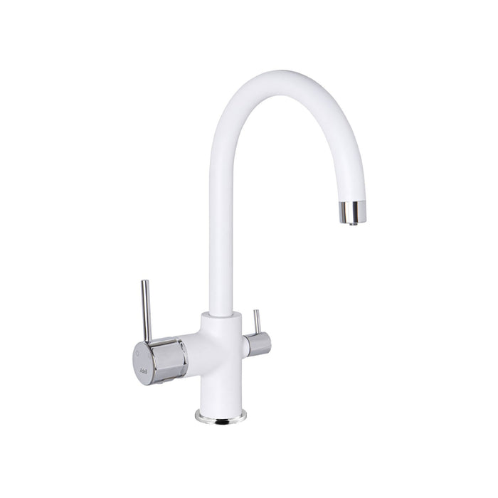 Rondo Kitchen Mixer Pro White W. Inlet For Filtered Water Swivel Spout Brass Body & Spout Double Tube Technology
